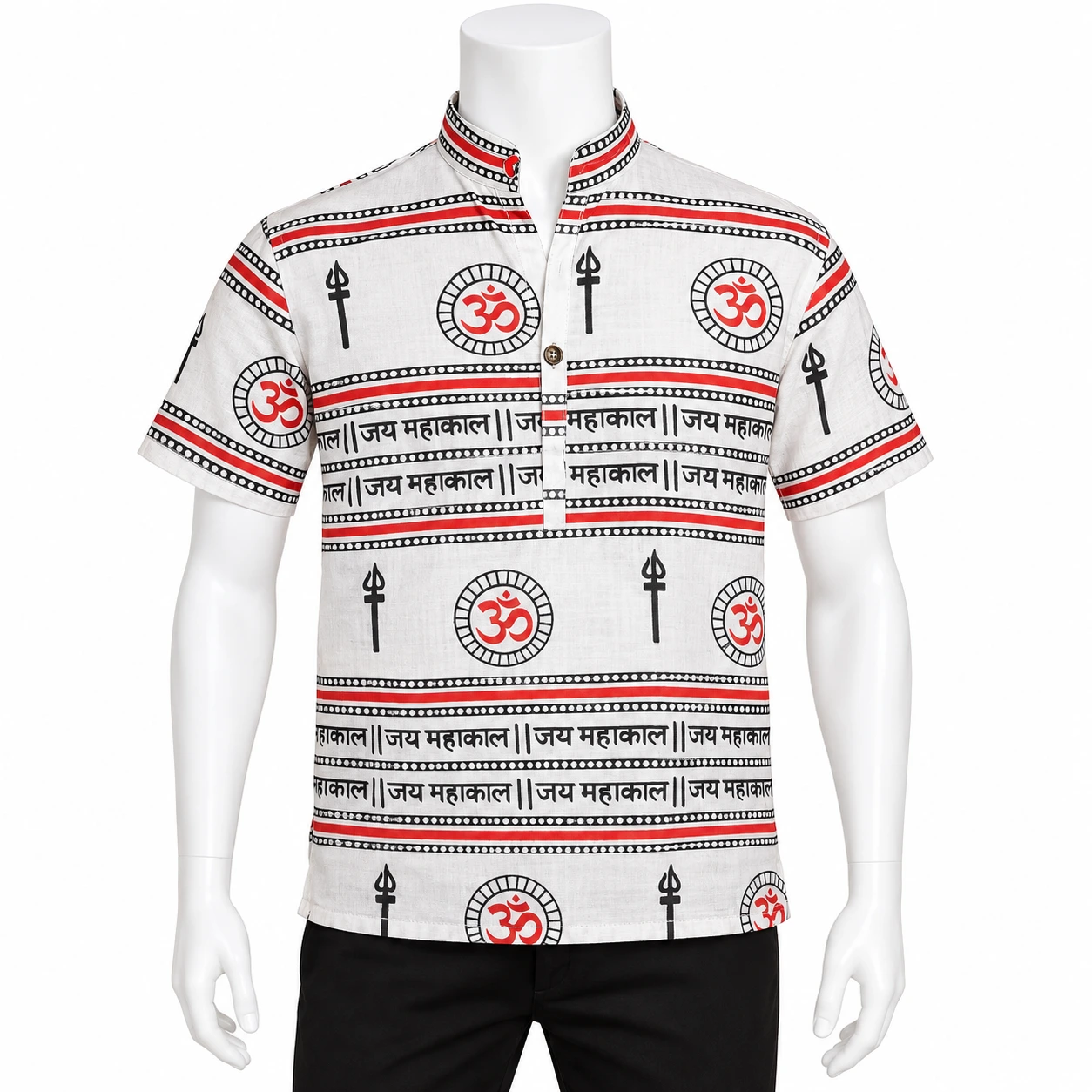 Mahakal kurta -Lohpath White cotton Mahakaal print kurta, regular fit, neckline detail