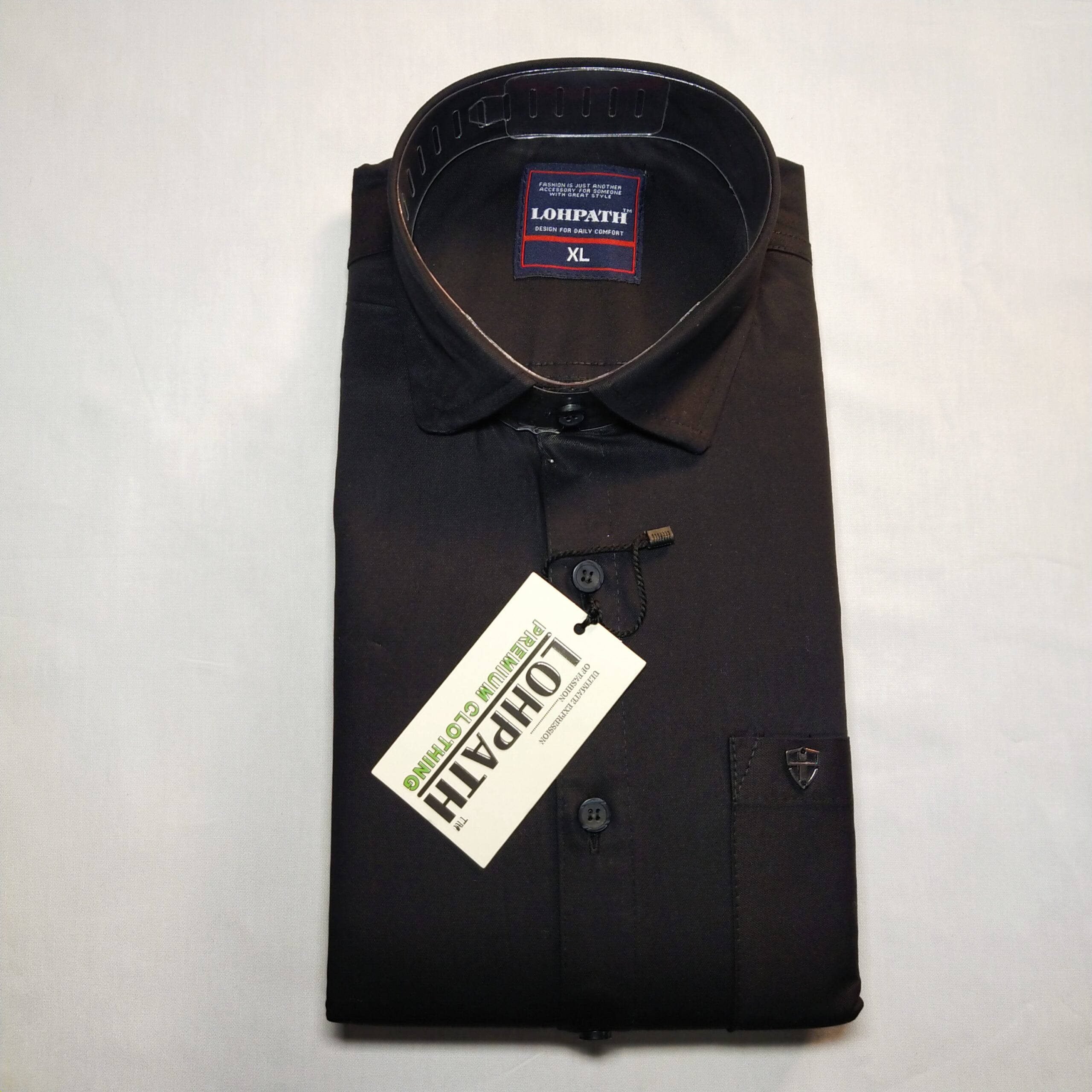 Men's black twill shirt, full sleeves