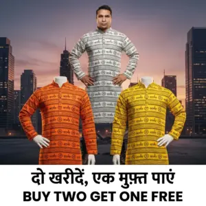 Mahakal Printed Cotton Kurta Wholesale Offer Buy 2 Get 1 Free White Orange Yellow