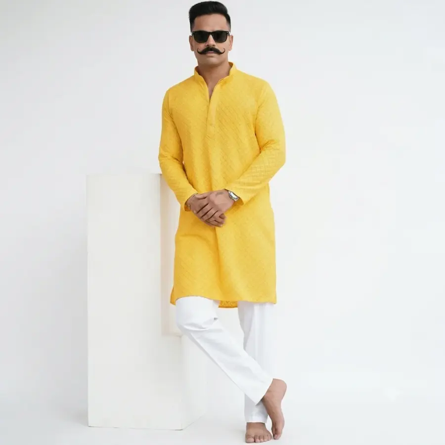 Yellow-Chikankari-Kurta-lohpath.