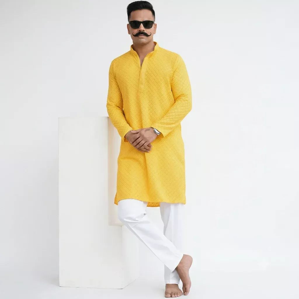 Yellow-Chikankari-Kurta-lohpath.